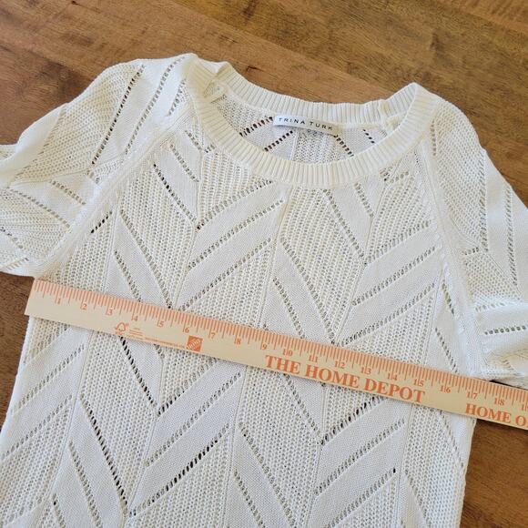 Trina Turk Cottage BOHO Cable Knit Sweater Womens Small Cream Cotton Modal - Picture 8 of 9